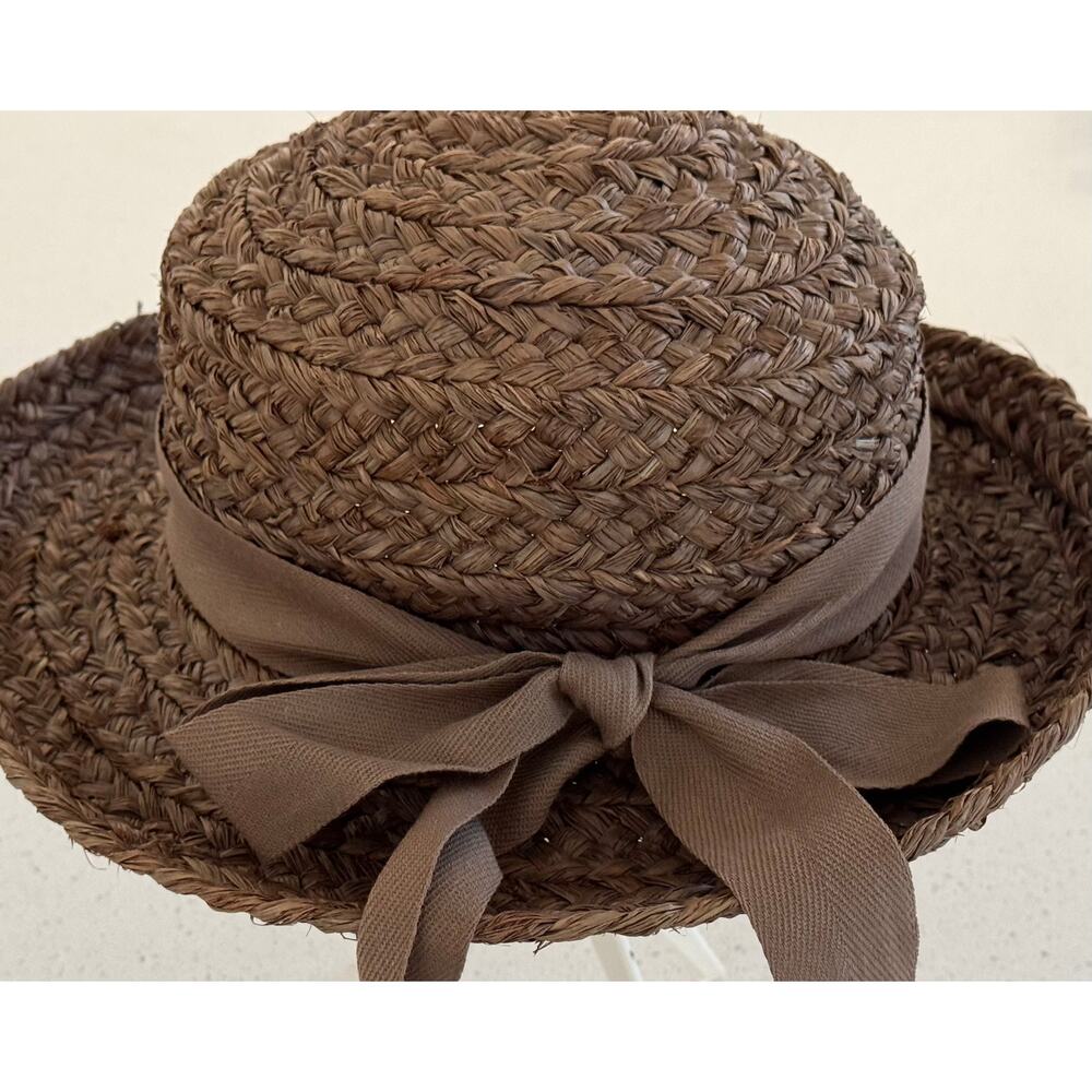 Helen Kaminski Newport Raffia Braid Boater Sun Hat Size 57 Nougat Brown Bow - Picture 5 of 6